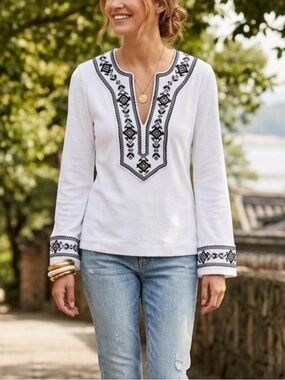 Tory Burch White Embroidered Terry Cloth Tunic